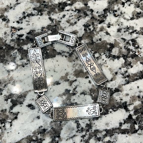 BRIGHTON Silver Tone Etched Bar Panel Links Bracelet - Picture 3 of 7